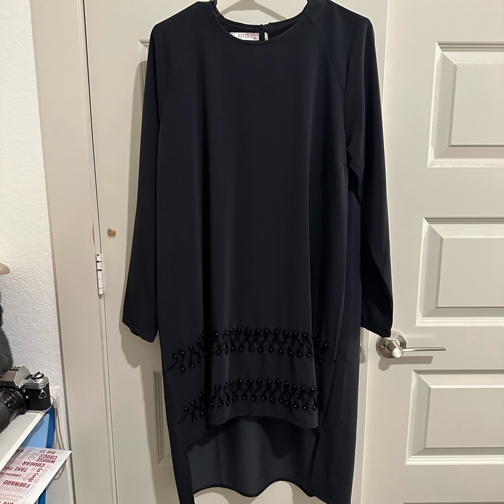 Black long-sleeved modest dress
